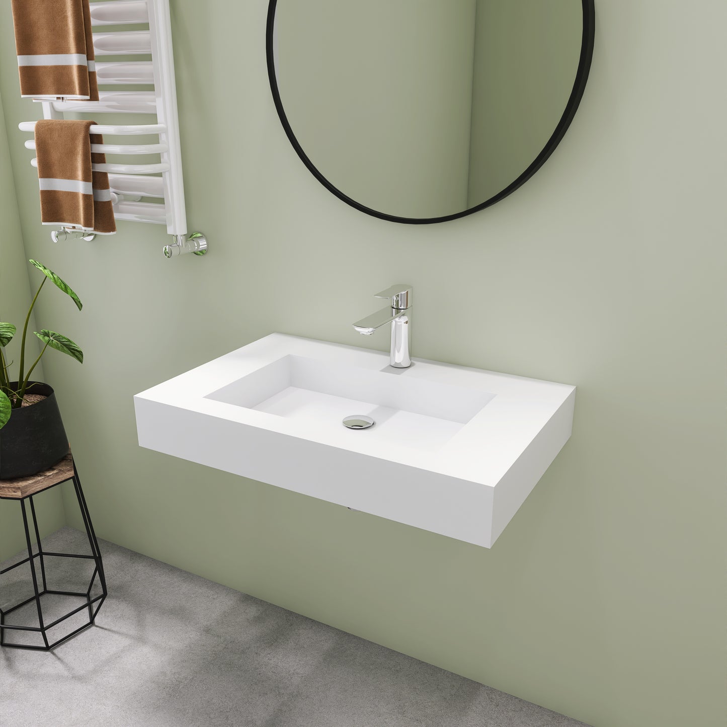 SJ-STARJANE 30''Wall Mount Bathroom Sink Solid Surface Sink with Faucet Hole