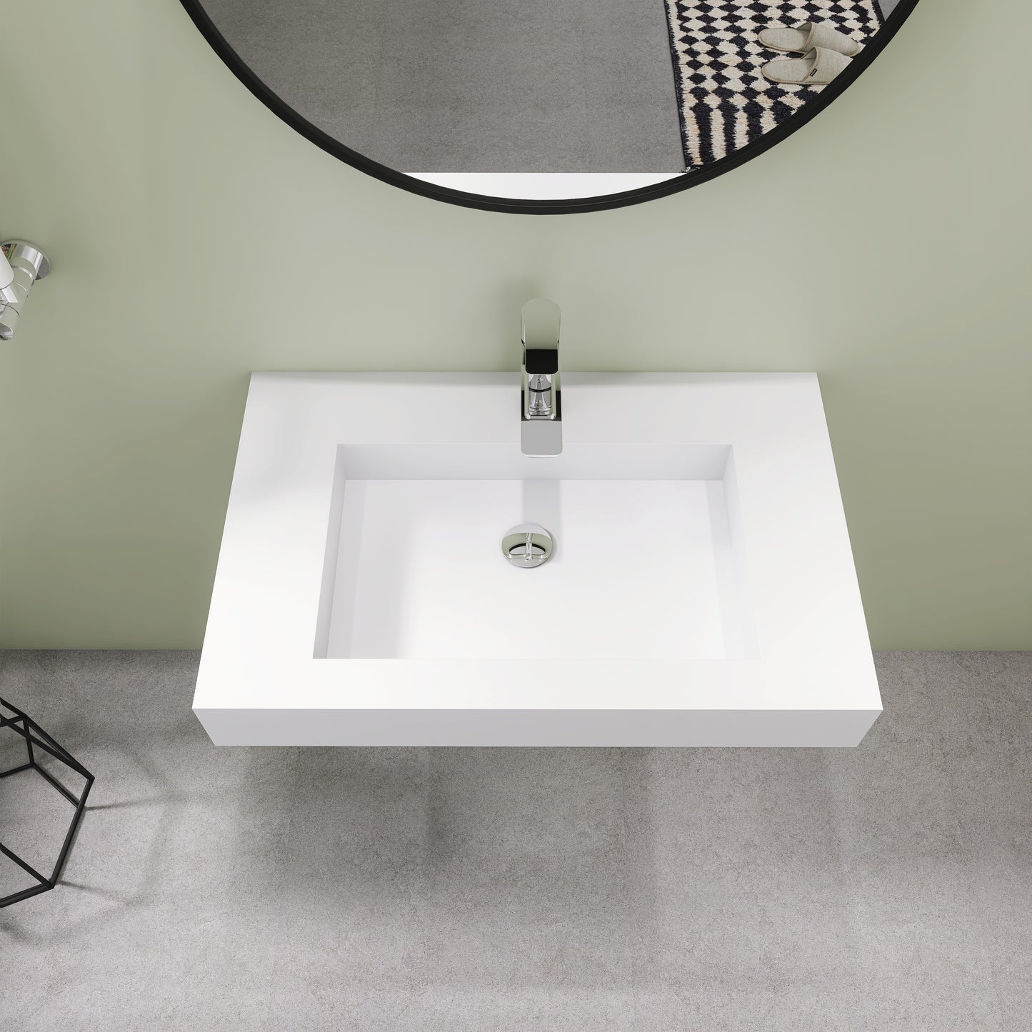 SJ-STARJANE 30''Wall Mount Bathroom Sink Solid Surface Sink with Faucet Hole