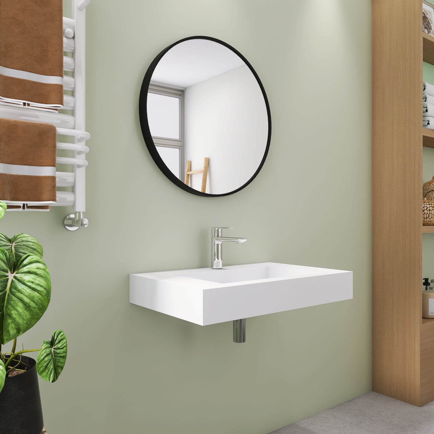 SJ-STARJANE 30''Wall Mount Bathroom Sink Solid Surface Sink with Faucet Hole