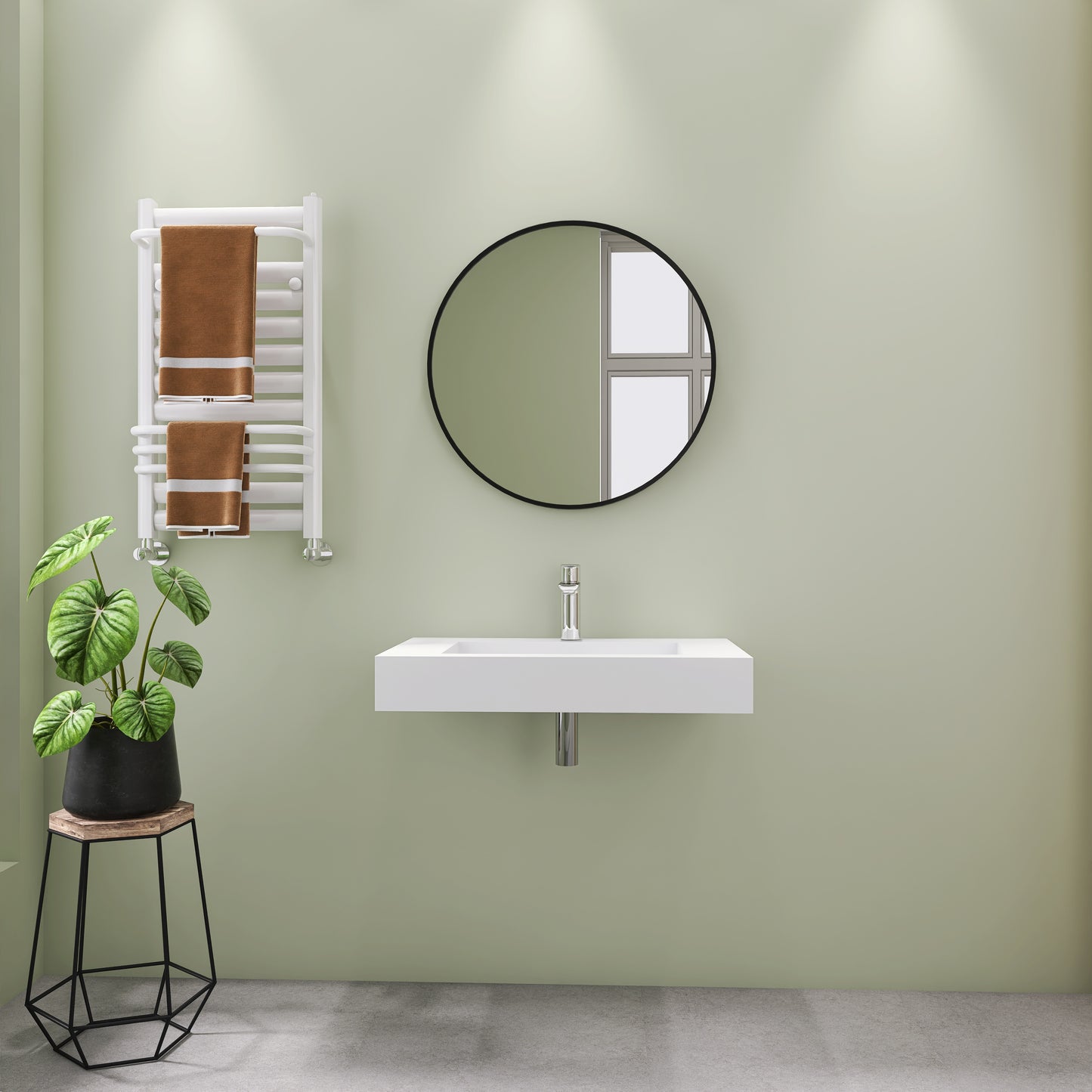 SJ-STARJANE 30''Wall Mount Bathroom Sink Solid Surface Sink with Faucet Hole