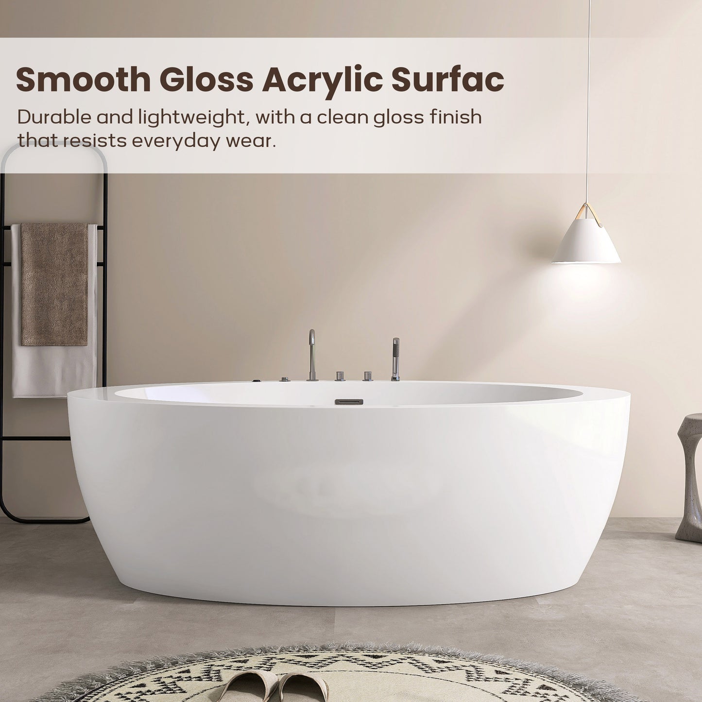 71'' Freestanding Oval Acrylic Whirlpool Bathtub, With Air Switch, 6 Jets, And 4-Hole Faucet AB32-71-AM