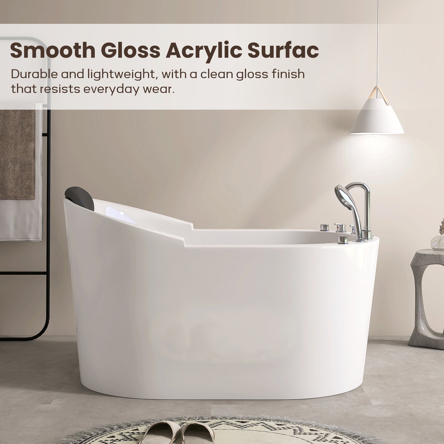 51 In. Acrylic Freestanding Whirlpool Bathtub With Jets And Faucet Set In White AB35-51-AM