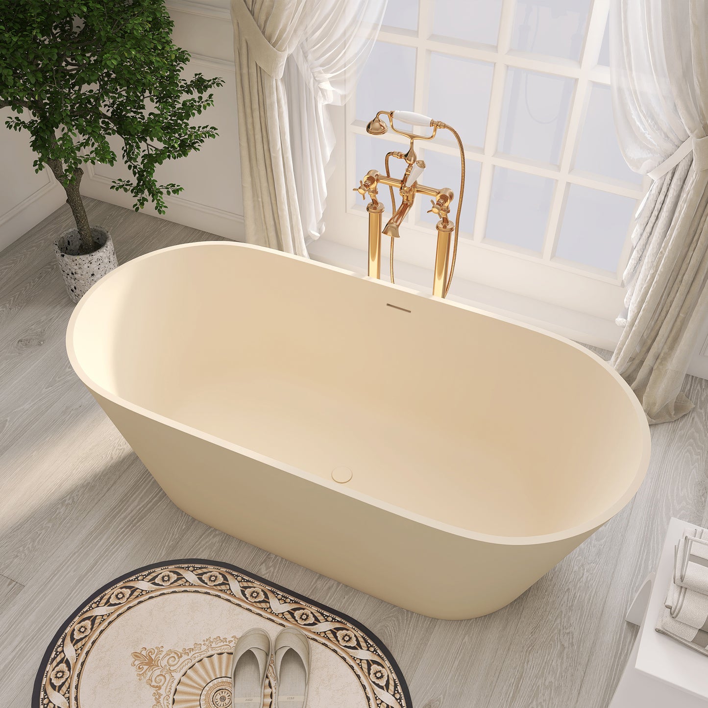 SJ-STARJANE 63'' Freestanding Tub Solid Surface Deep Freestanding Soaking Bathtub