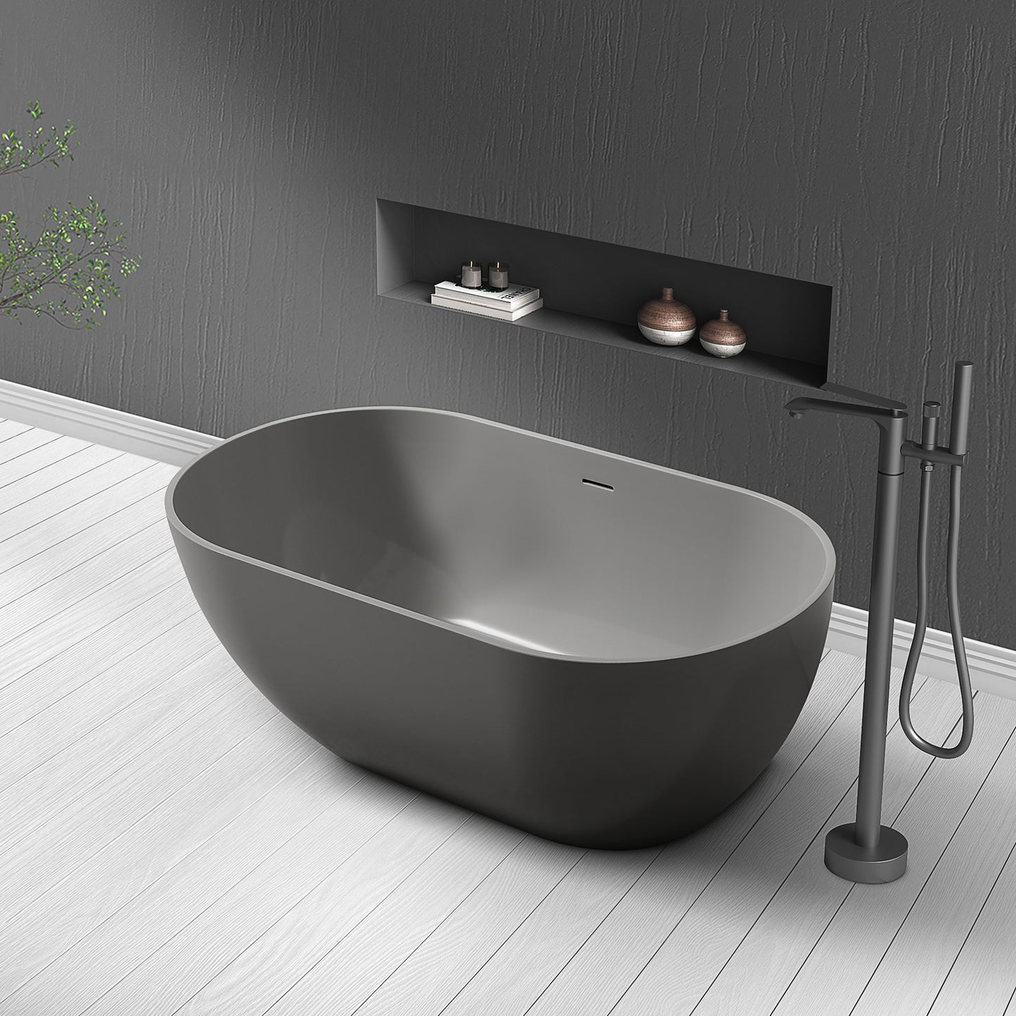 SJ-STARJANE 59‘’Artificial stone freestanding bathtub with central drain and overflow