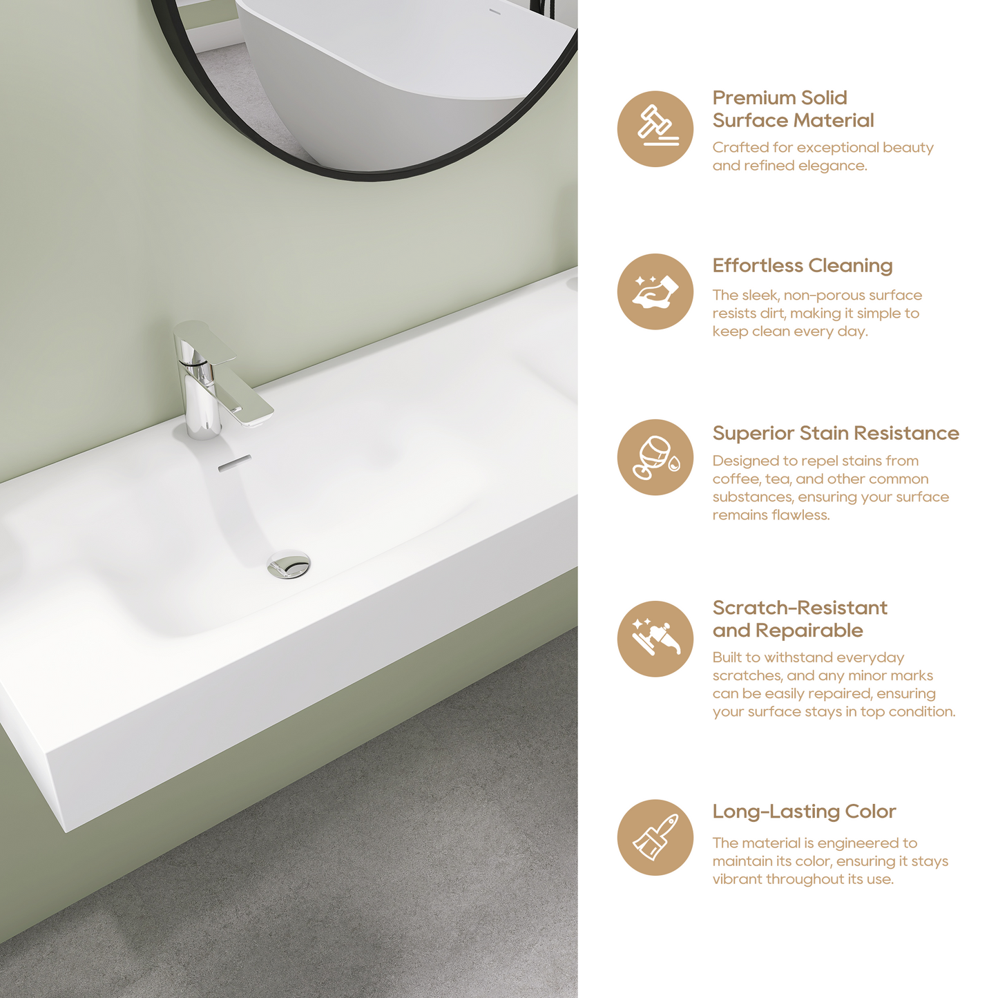 SJ-STARJANE 59''Double basin solid surface sink Single hole overflow design
