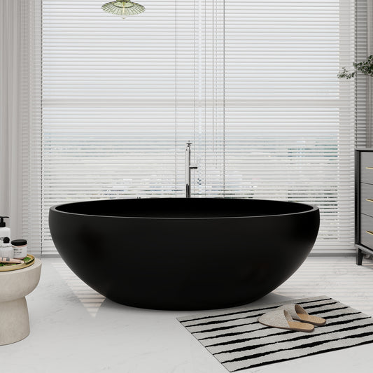 SJ-STARJANE 67"inch black freestanding bathtub artificial stone resin material non-slip wear-resistant deep soaking bathtub