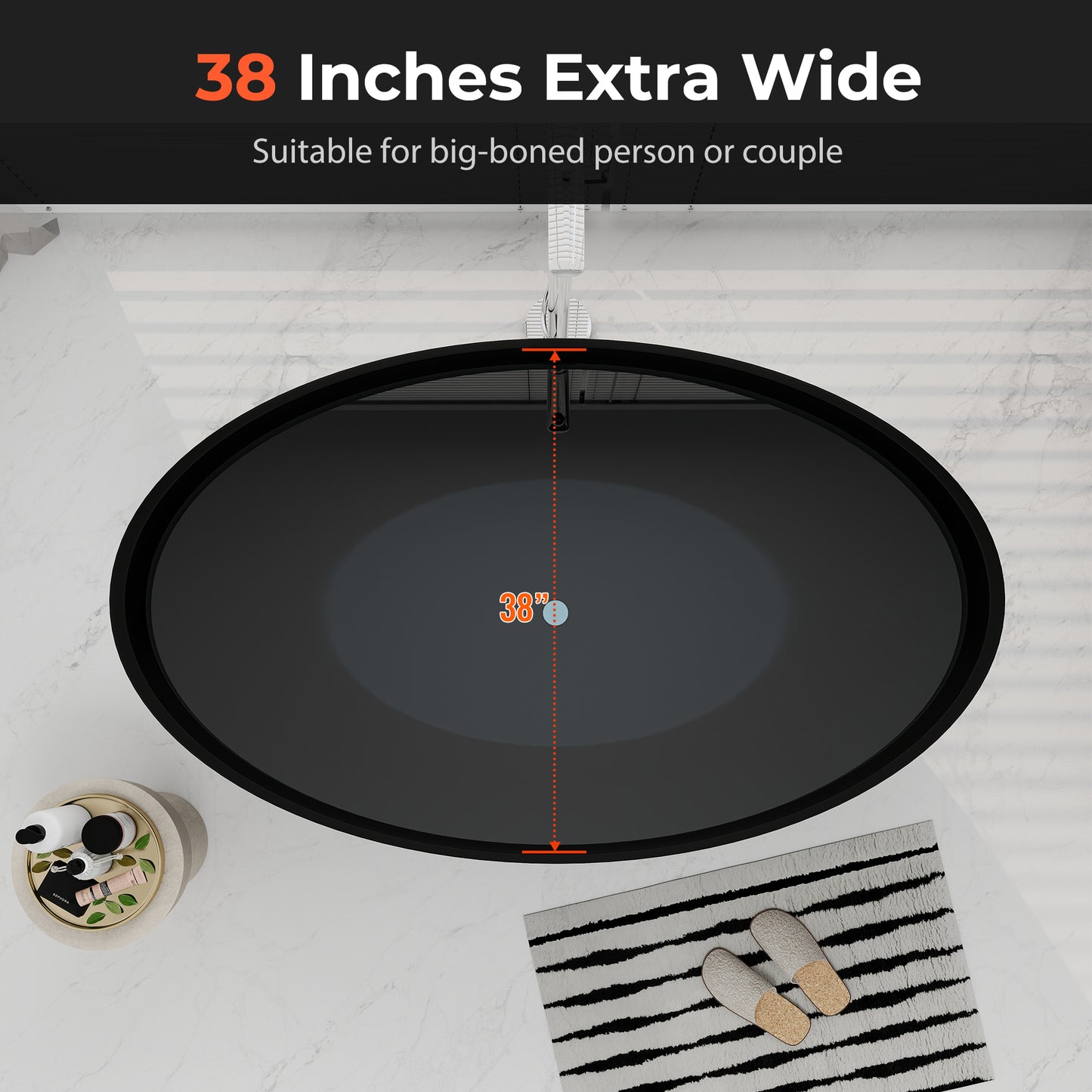 SJ-STARJANE 67"inch black freestanding bathtub artificial stone resin material non-slip wear-resistant deep soaking bathtub