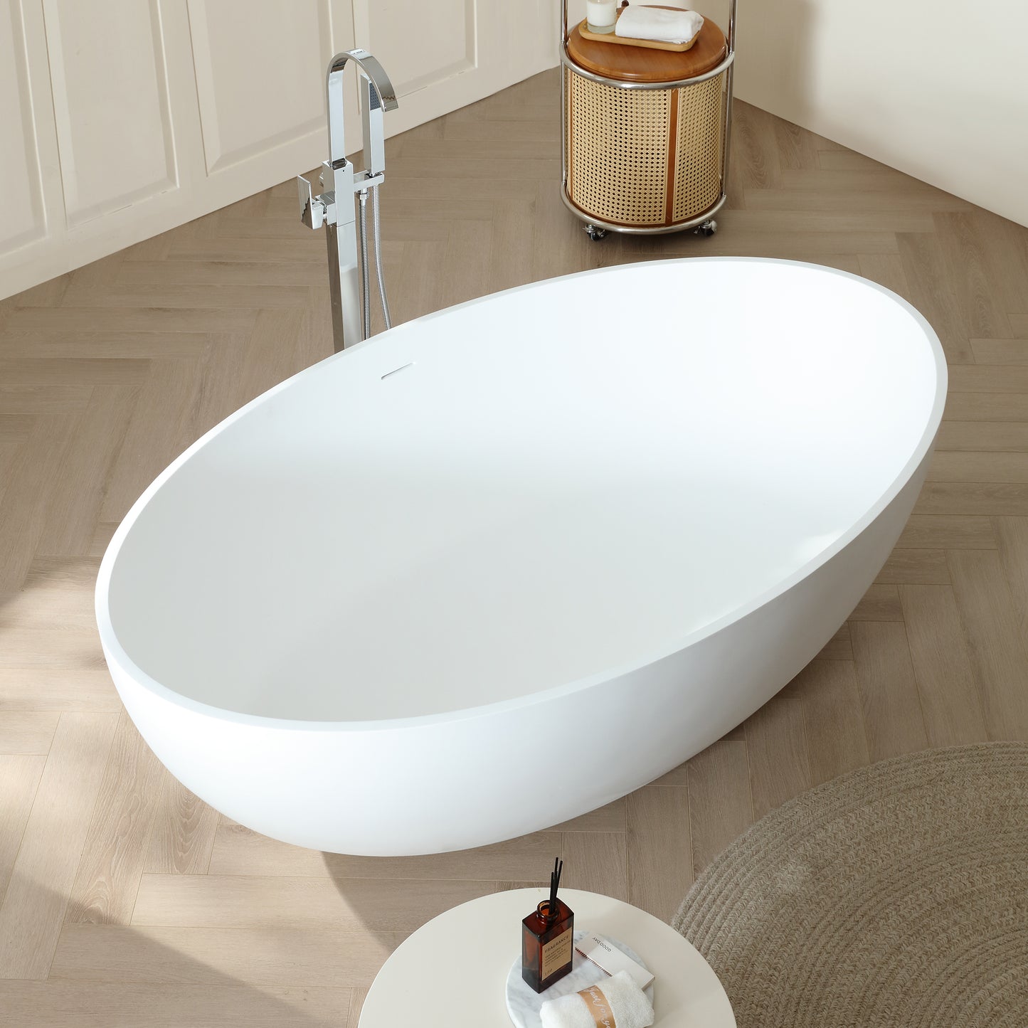 SJ-STARJANE 67'' Stone Resin Solid Surface Matte Flatbottom Freestanding Bathtub