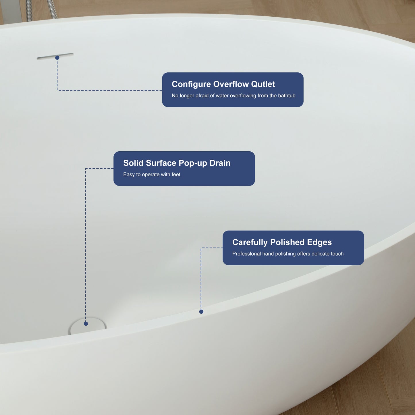 SJ-STARJANE 67'' Stone Resin Solid Surface Matte Flatbottom Freestanding Bathtub