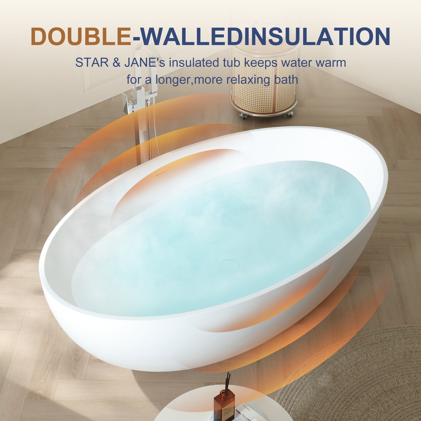 SJ-STARJANE 67'' Stone Resin Solid Surface Matte Flatbottom Freestanding Bathtub