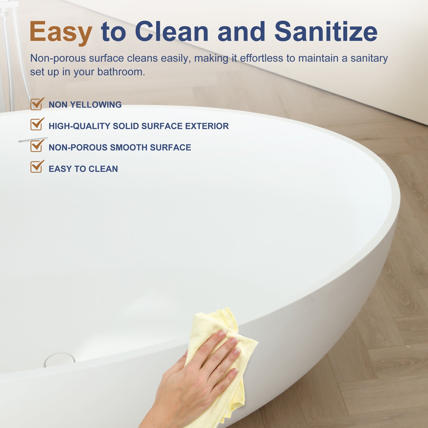 SJ-STARJANE 67'' Stone Resin Solid Surface Matte Flatbottom Freestanding Bathtub