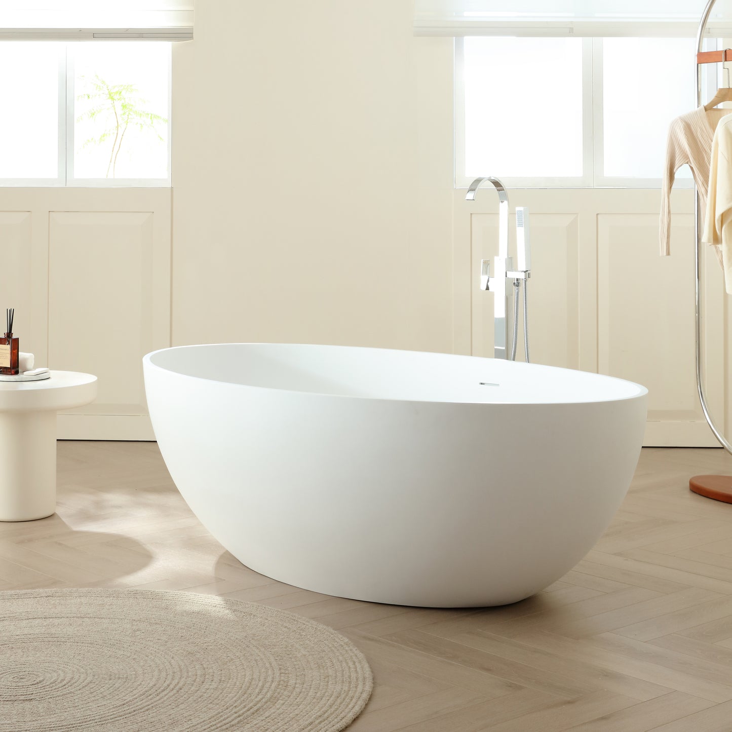 SJ-STARJANE 67'' Stone Resin Solid Surface Matte Flatbottom Freestanding Bathtub