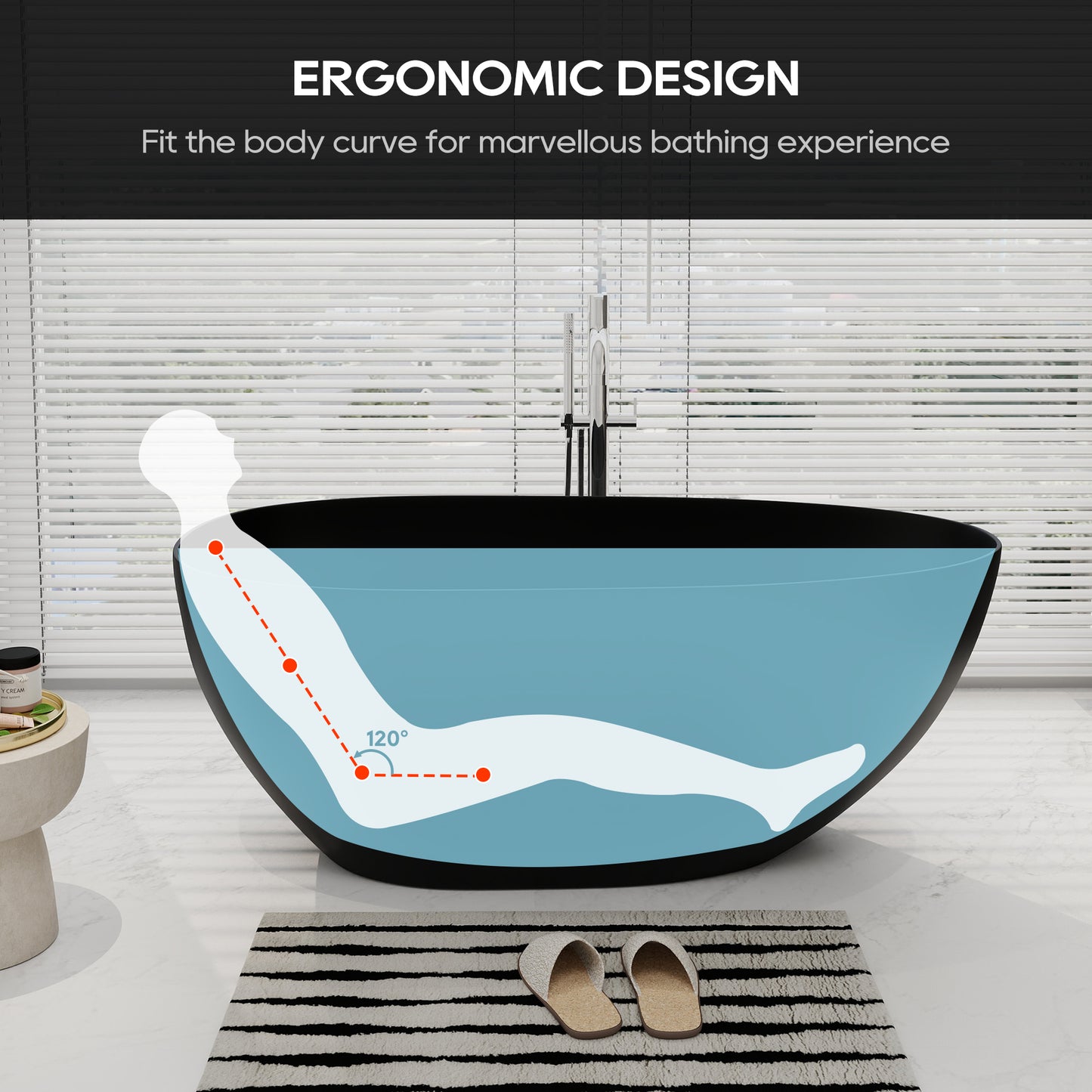 SJ-STARJANE 59'' Freestanding Tub Solid Surface Egg Shape Freestanding Soaking Tub