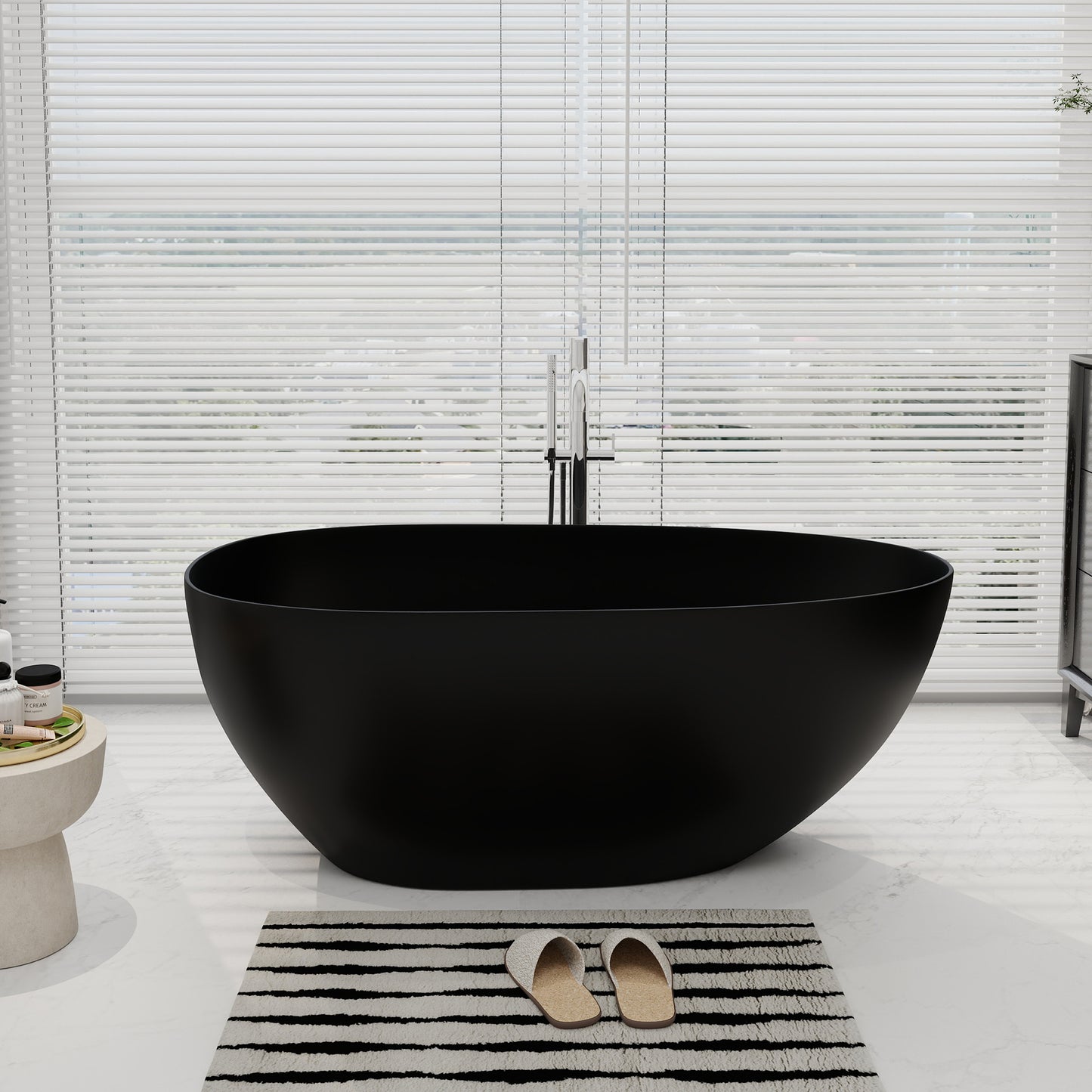 SJ-STARJANE 59'' Freestanding Tub Solid Surface Egg Shape Freestanding Soaking Tub