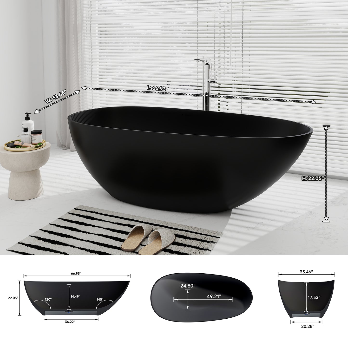 SJ-STARJANE 67'' Oval Freestanding Tub with Overflow | Soak in Style