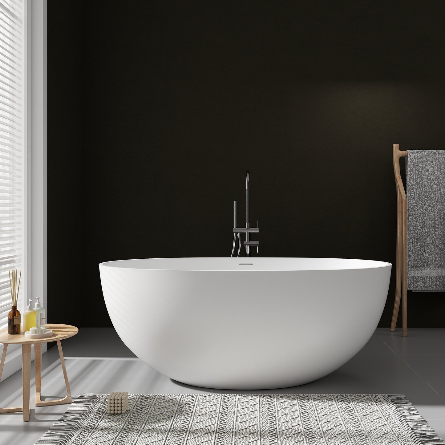 SJ-STARJANE 55''Faux Stone Freestanding Tub Matte White Solid Surface Tubs