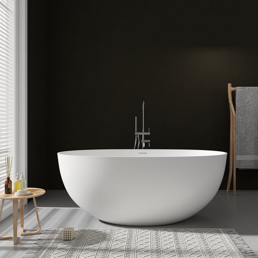 SJ-STARJANE 55''Faux Stone Freestanding Tub Matte White Solid Surface Tubs