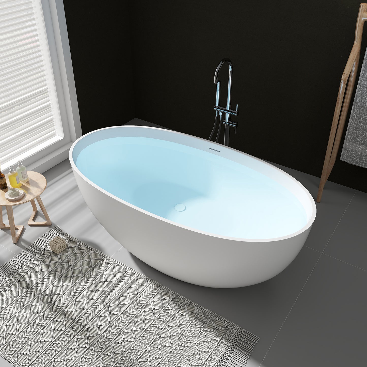SJ-STARJANE 55''Faux Stone Freestanding Tub Matte White Solid Surface Tubs