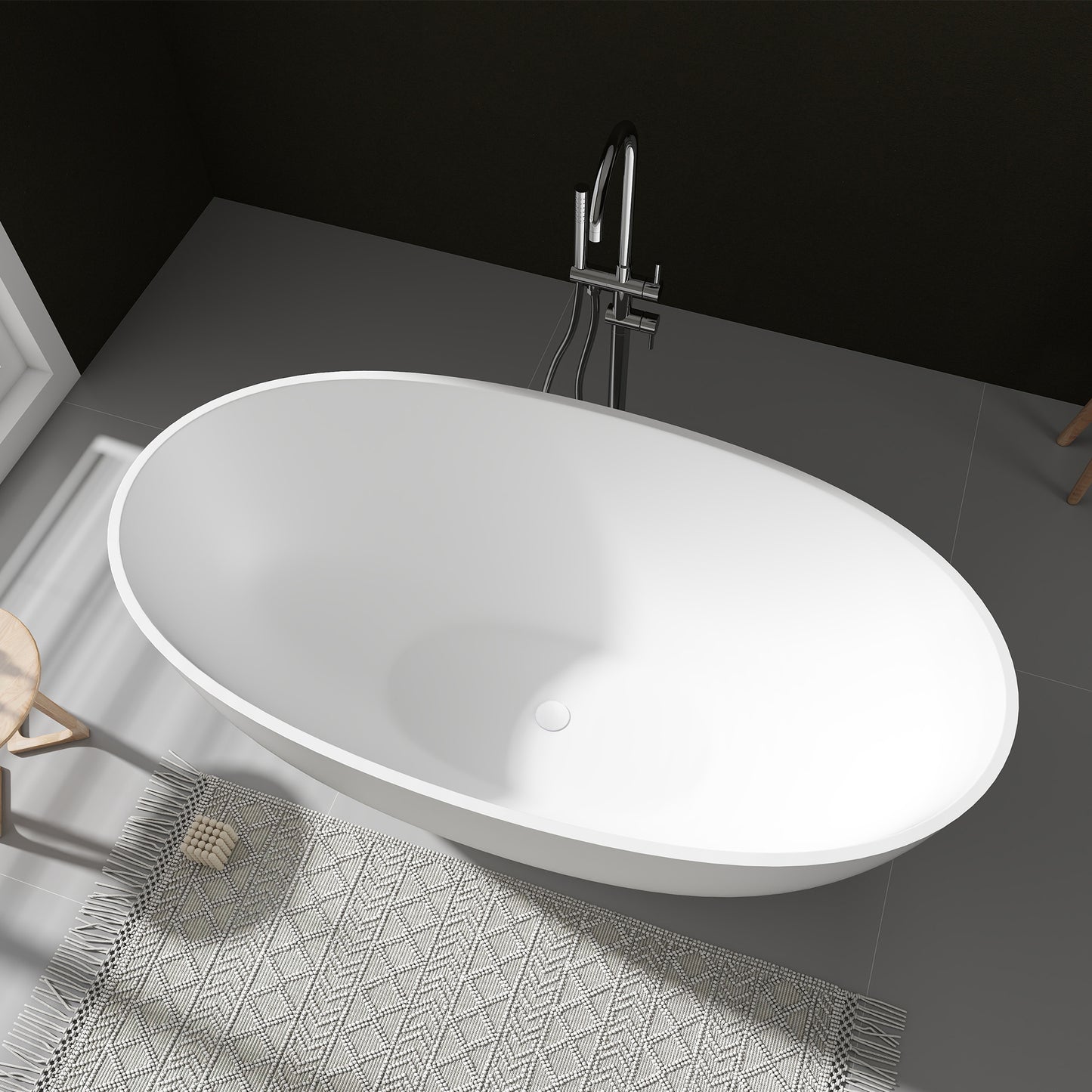 SJ-STARJANE 55''Faux Stone Freestanding Tub Matte White Solid Surface Tubs