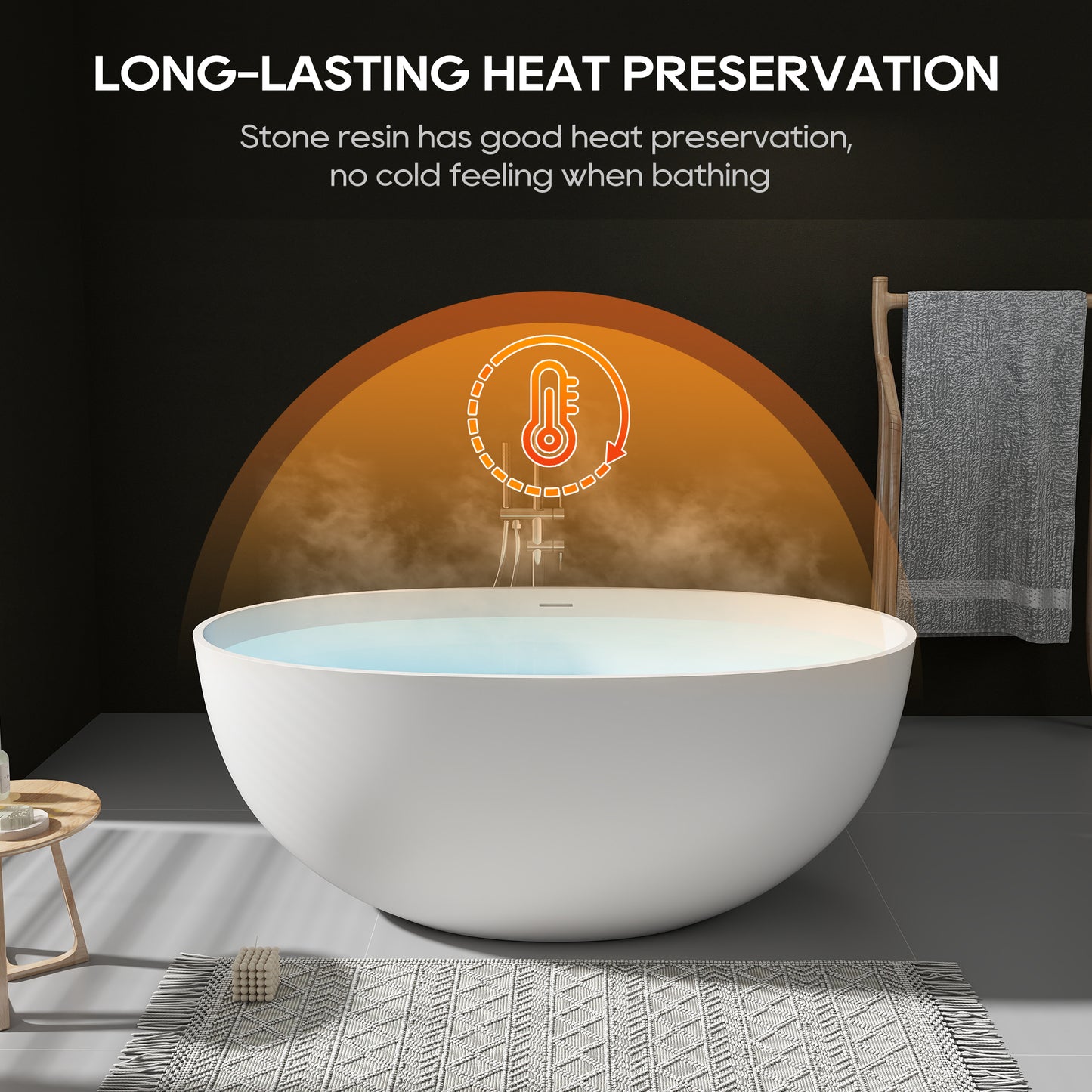 SJ-STARJANE 55''Faux Stone Freestanding Tub Matte White Solid Surface Tubs