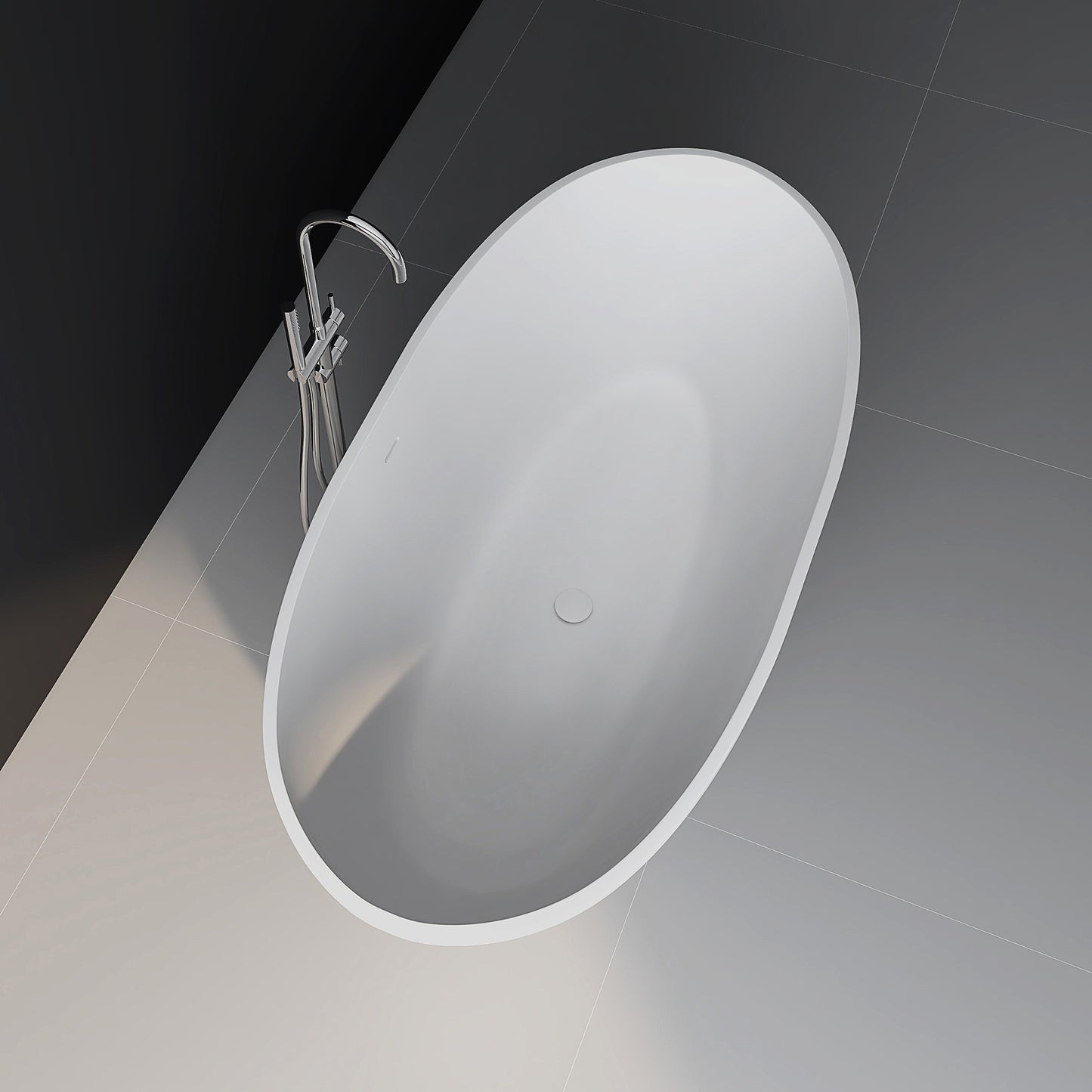 SJ-STARJANE 61'' Freestanding Tub Solid Surface Stone Resin Free Standing Soaking Bathtub