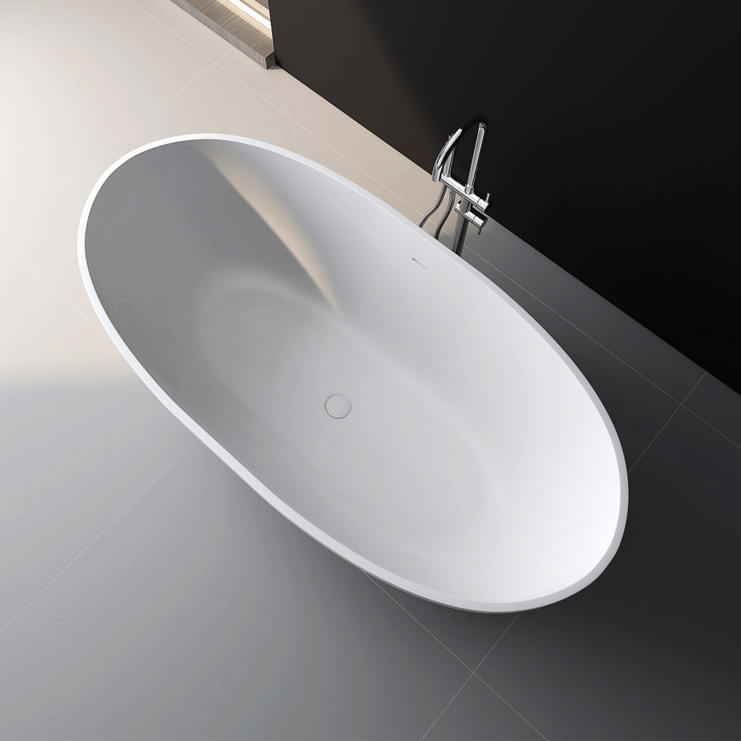 SJ-STARJANE 61'' Freestanding Tub Solid Surface Stone Resin Free Standing Soaking Bathtub