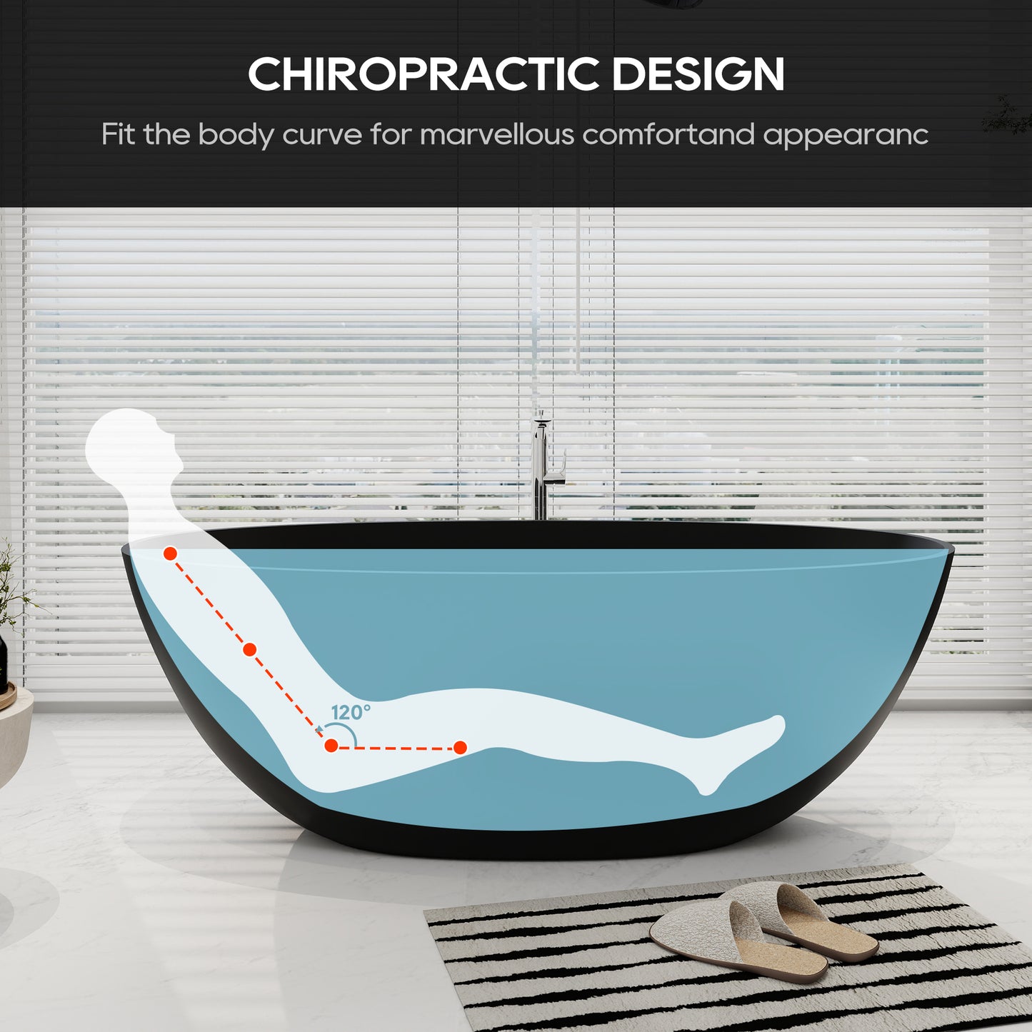 SJ-STARJANE 65''Artificial Stone Freestanding Bathtub, Black Oval with Pop-Up Drain and Overflow and overflow