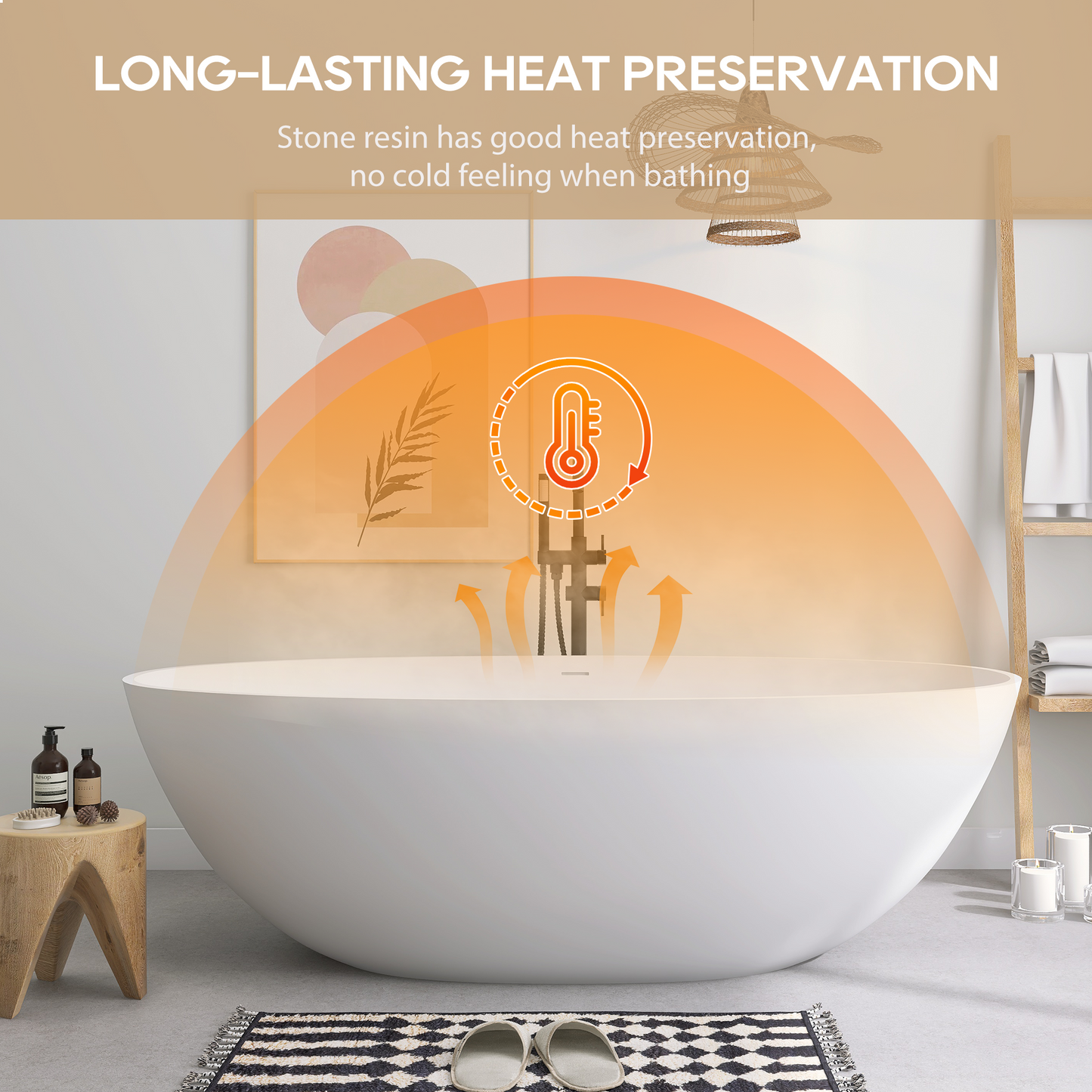 SJ-STARJANE 71''Freestanding artificial stone bathtub Double soaking design