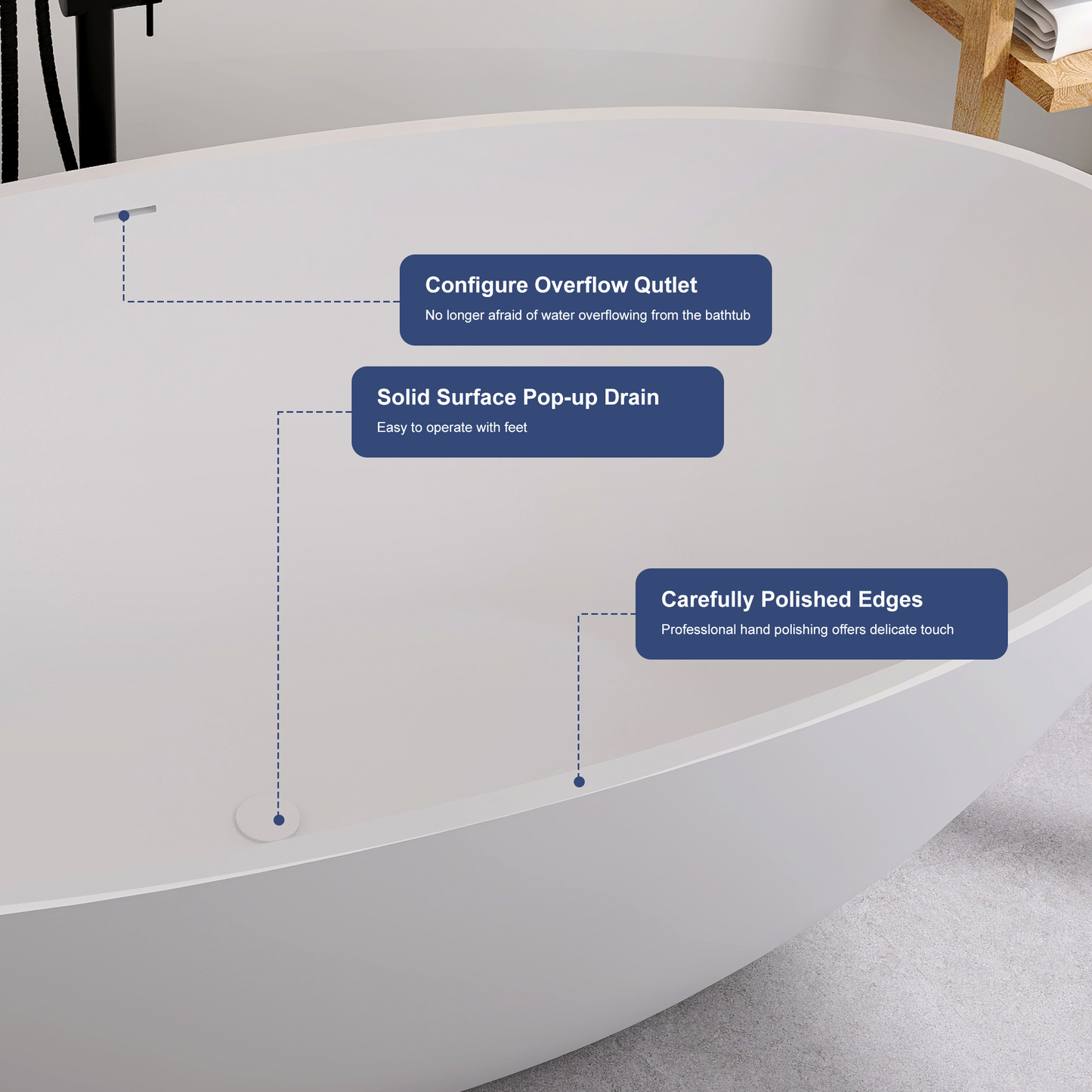 SJ-STARJANE 71''Freestanding artificial stone bathtub Double soaking design