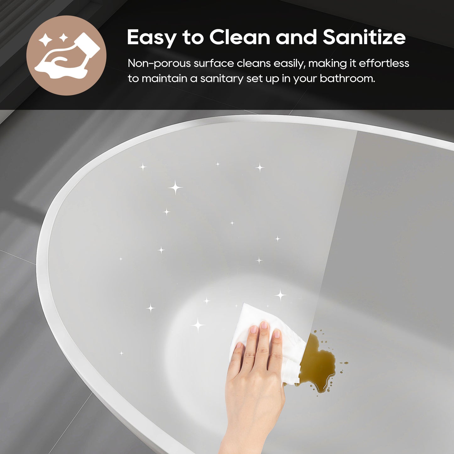 SJ-STARJANE 61'' Freestanding Tub Solid Surface Stone Resin Free Standing Soaking Bathtub