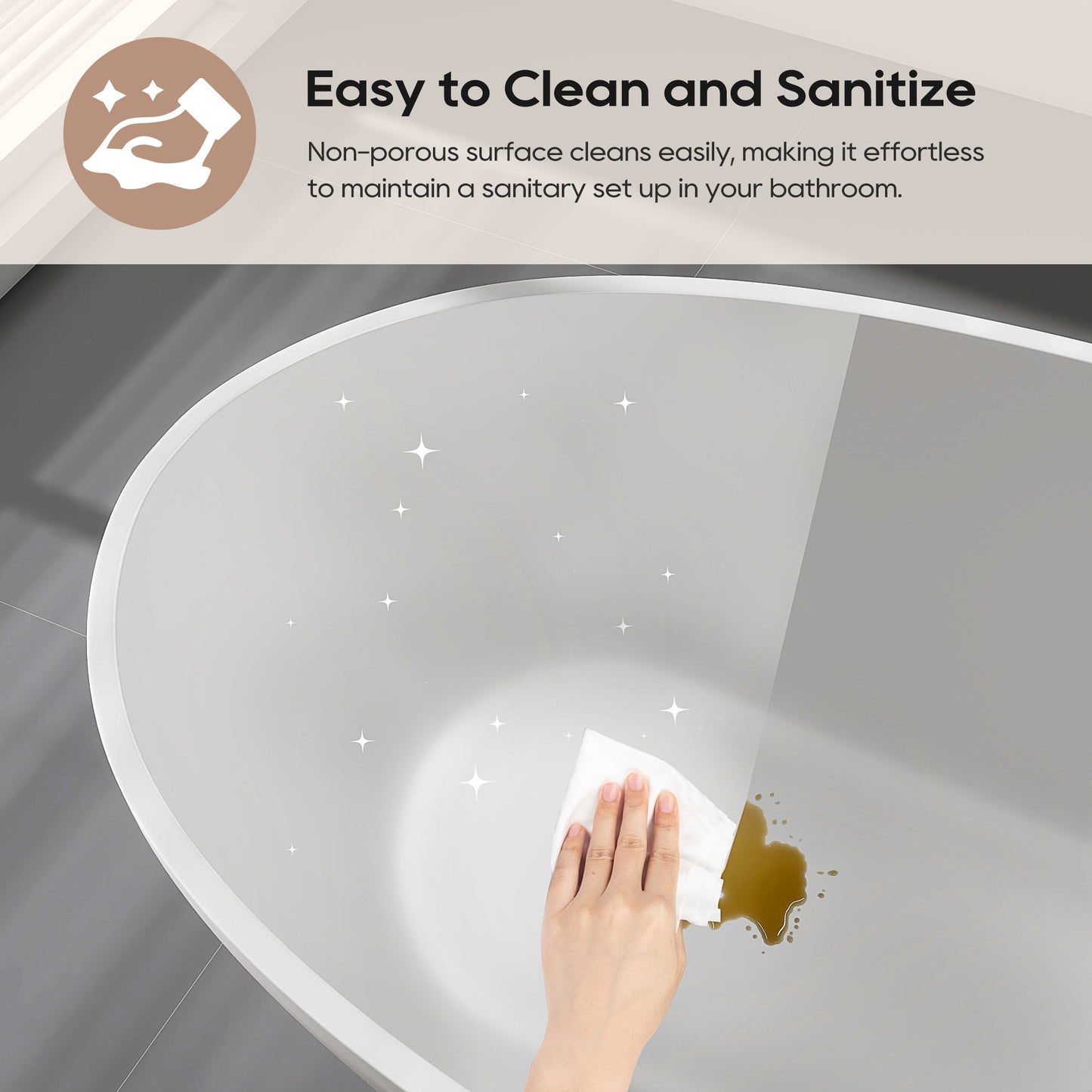SJ-STARJANE 65'' Oval Luxury Resin Stone Soaking Tub