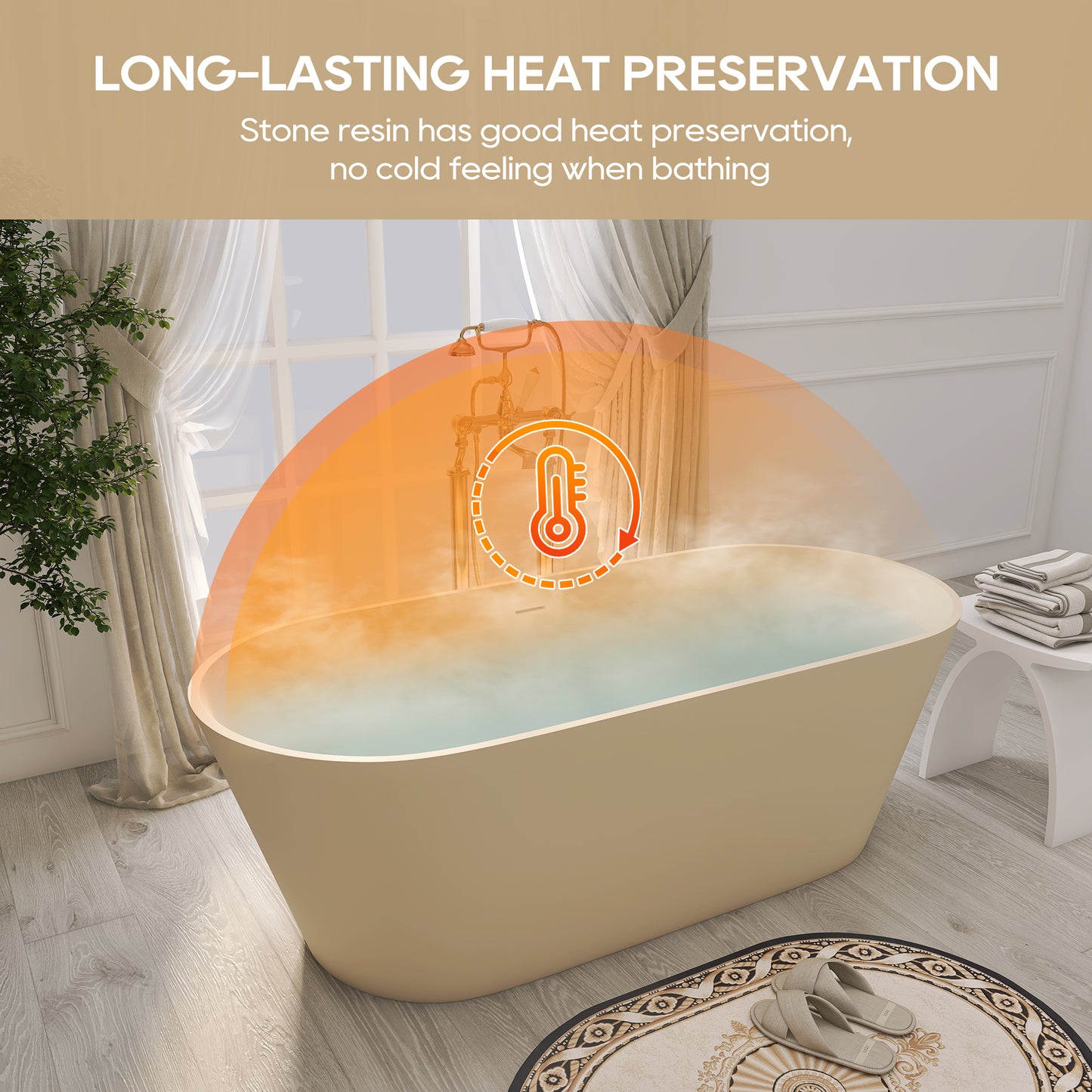 SJ-STARJANE 63'' Freestanding Tub Solid Surface Deep Freestanding Soaking Bathtub