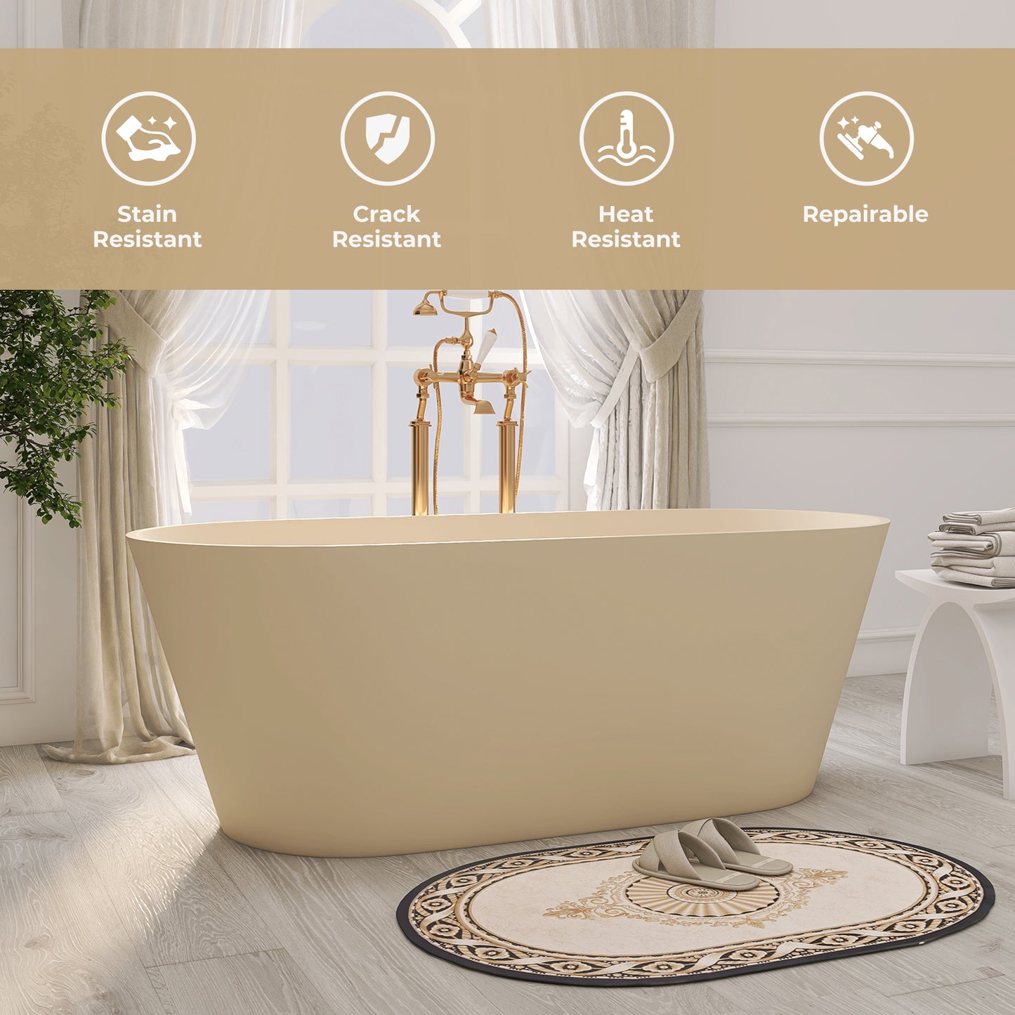 SJ-STARJANE 63'' Freestanding Tub Solid Surface Deep Freestanding Soaking Bathtub