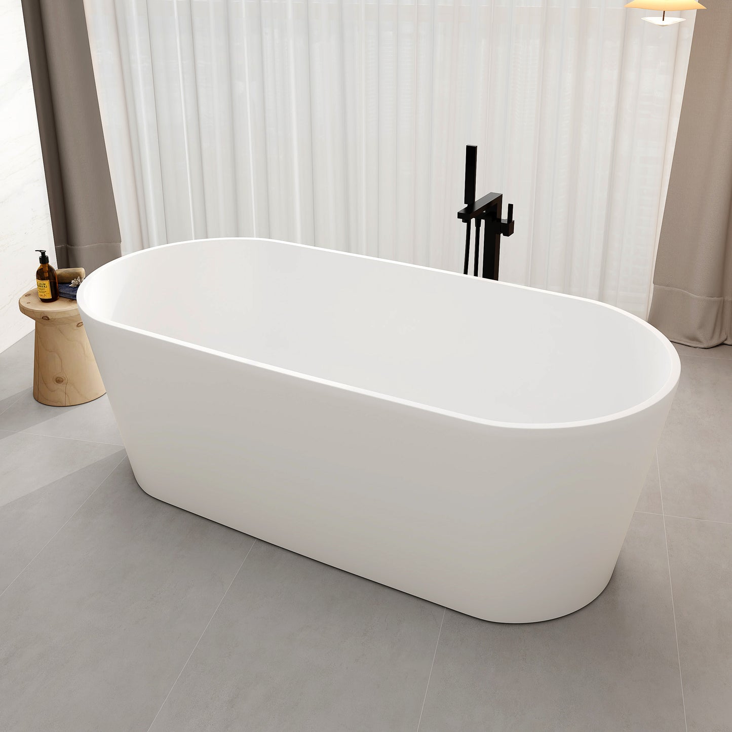 SJ-STARJANE 63'' Freestanding Tub Solid Surface Deep Freestanding Soaking Bathtub