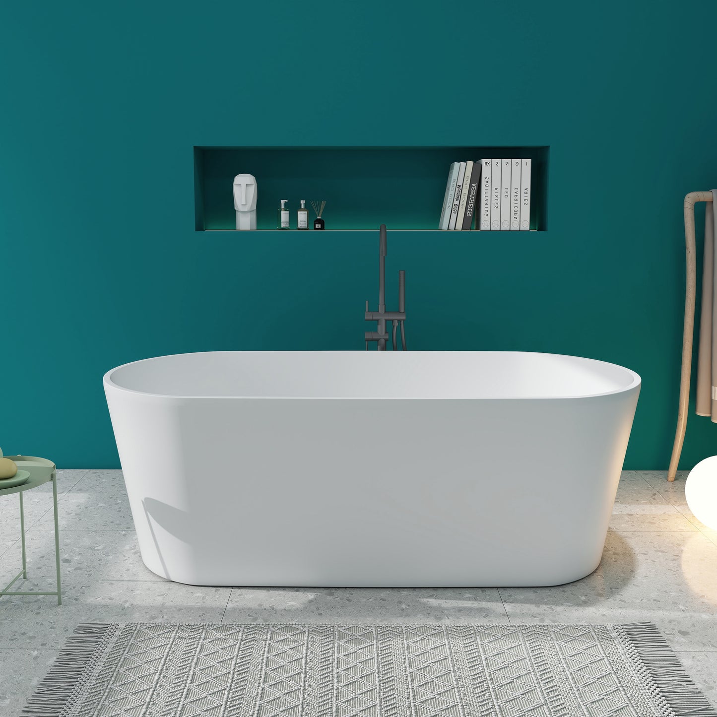 SJ-STARJANE 63'' Freestanding Tub Solid Surface Deep Freestanding Soaking Bathtub