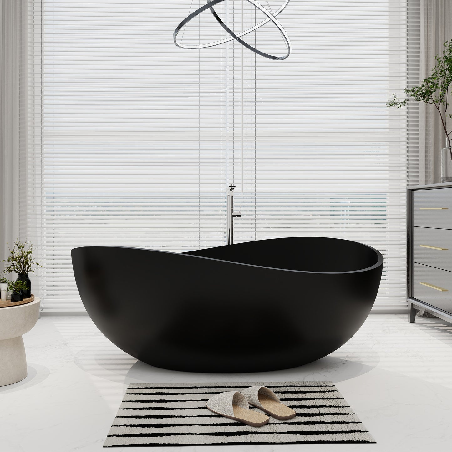 SJ-STARJANE 63''Wavy freestanding artificial stone bathtub Solid stone resin material