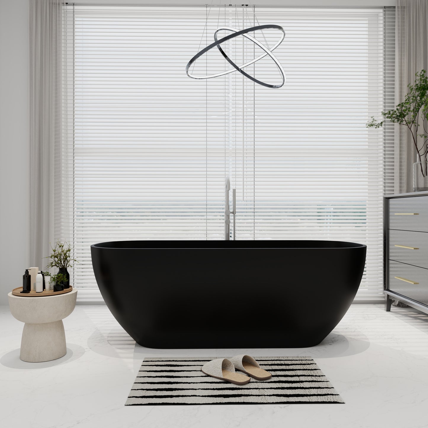 SJ-STARJANE 67‘’Freestanding Artificial Stone Bathtubs Solid Surface Soaking Bathtubs