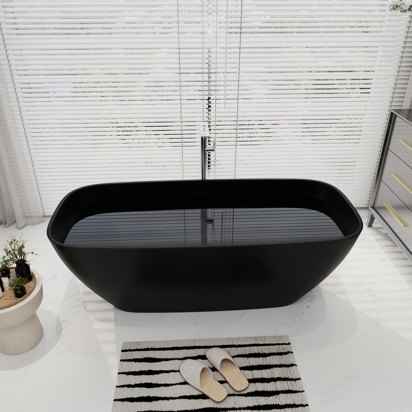 SJ-STARJANE 67‘’Freestanding Artificial Stone Bathtubs Solid Surface Soaking Bathtubs