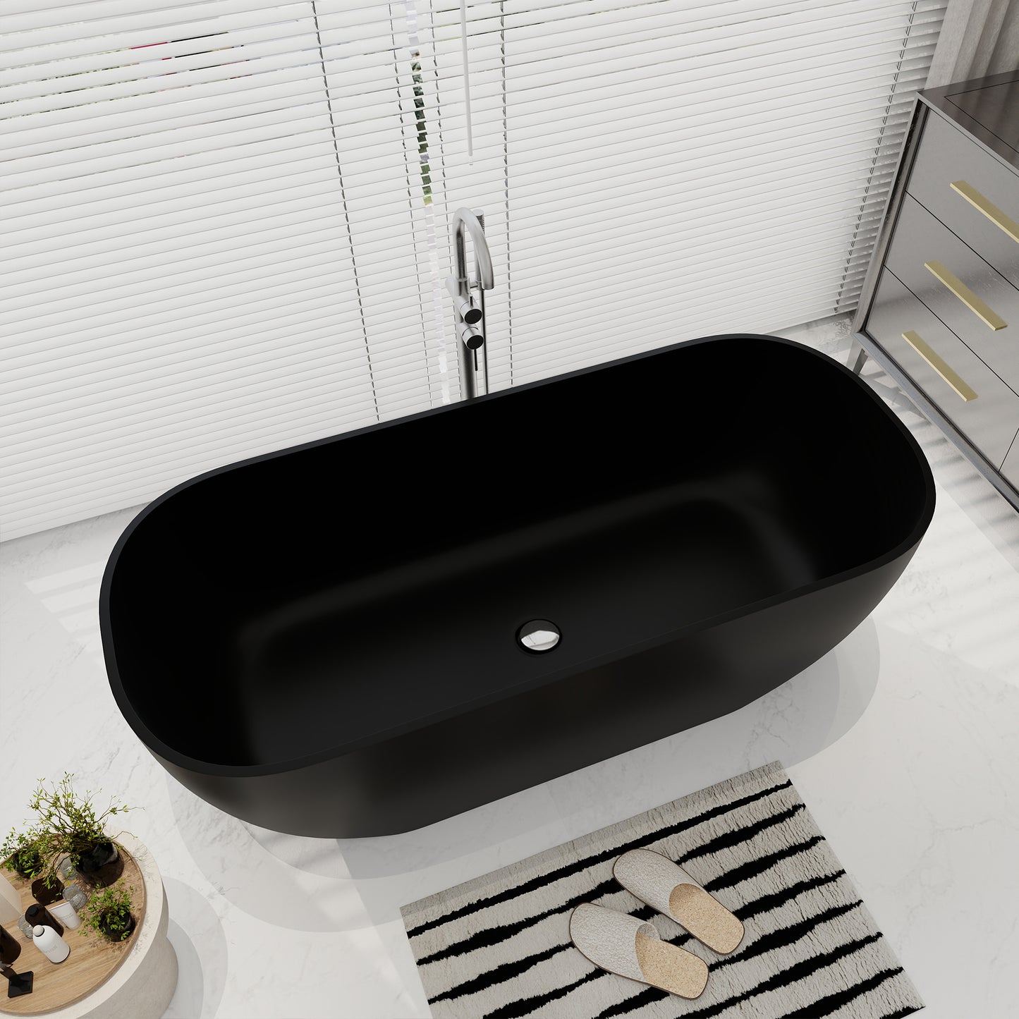 SJ-STARJANE 67‘’Freestanding Artificial Stone Bathtubs Solid Surface Soaking Bathtubs