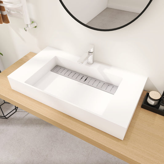SJ-STARJANE 36''Solid Surface Basin with Stainless Steel Slab Covers
