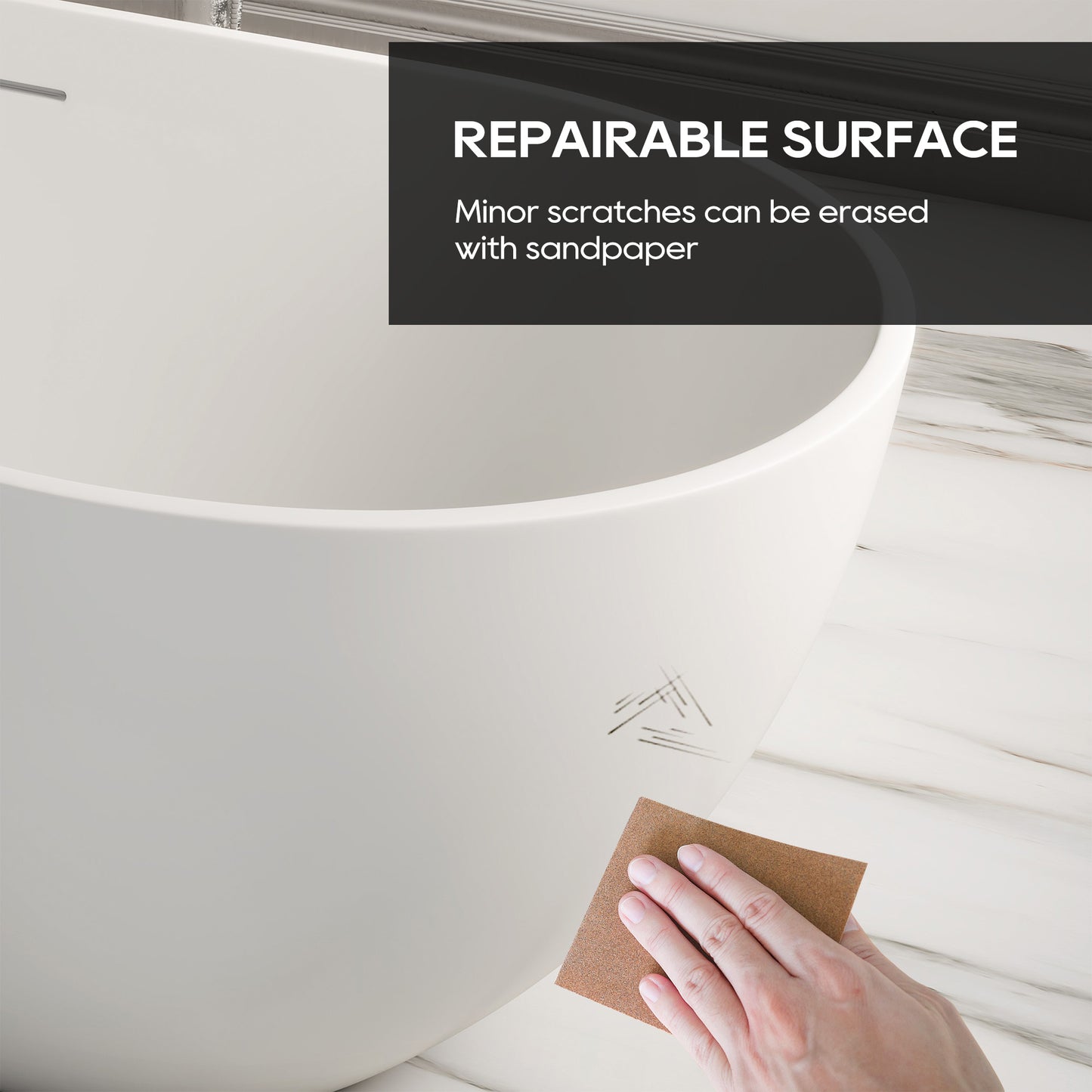 SJ-STARJANE 61'' Freestanding Tub Solid Surface Stone Resin Free Standing Soaking Bathtub