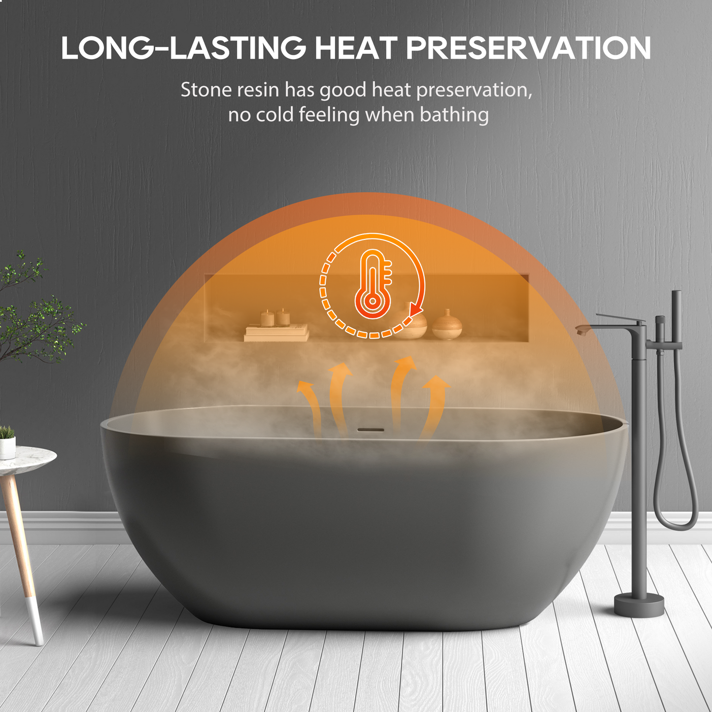 SJ-STARJANE 59‘’Artificial stone freestanding bathtub with central drain and overflow