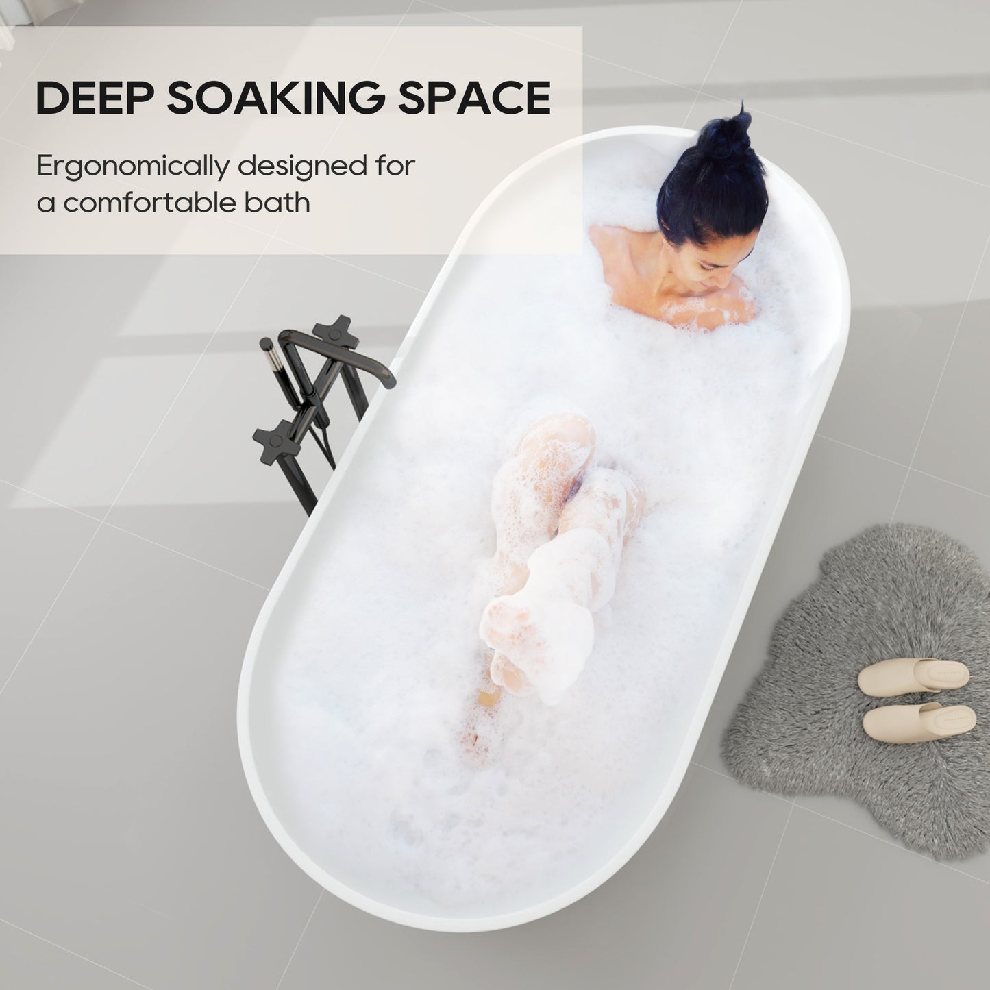 SJ-STARJANE 65'' Oval Luxury Resin Stone Soaking Tub
