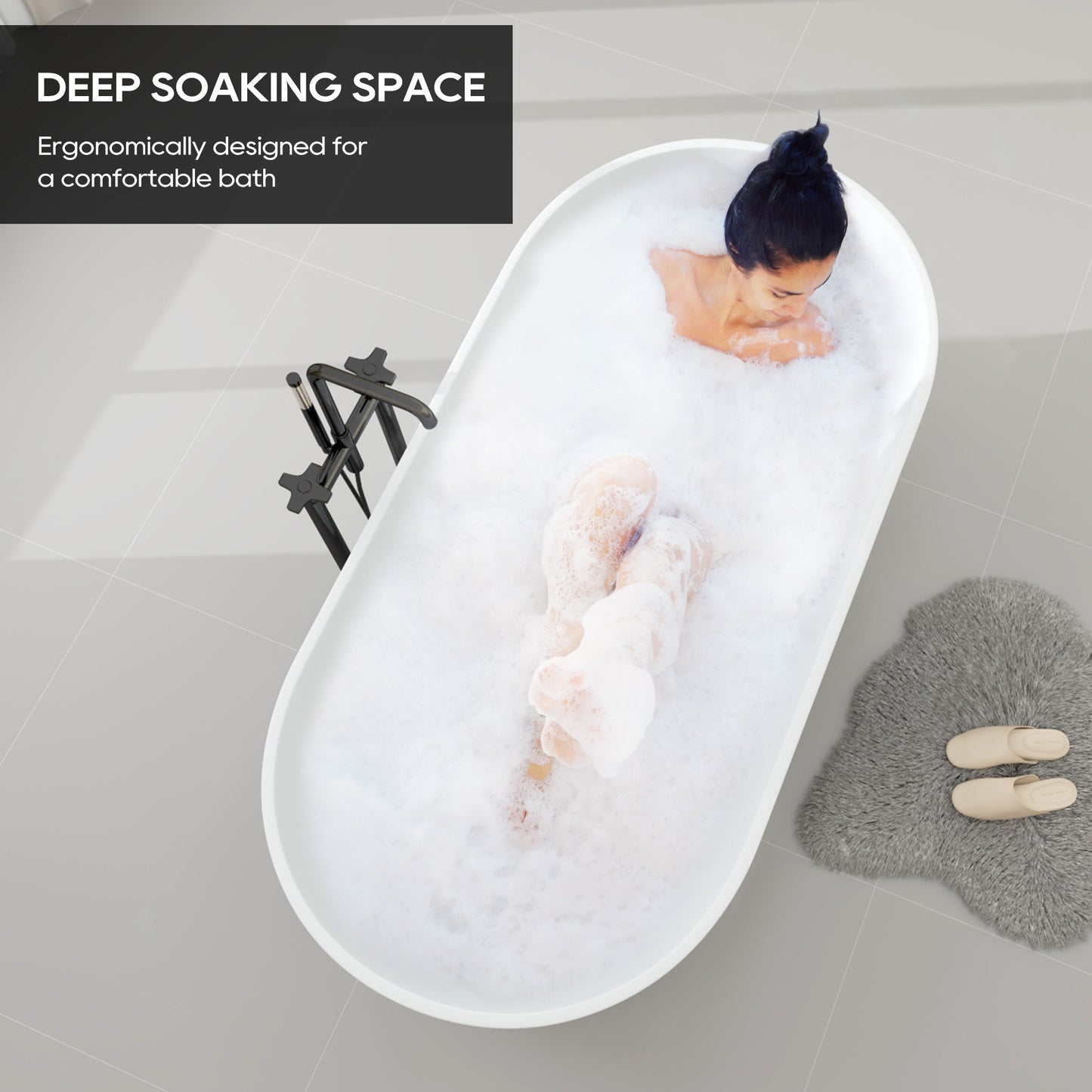 SJ-STARJANE 61'' Freestanding Tub Solid Surface Stone Resin Free Standing Soaking Bathtub