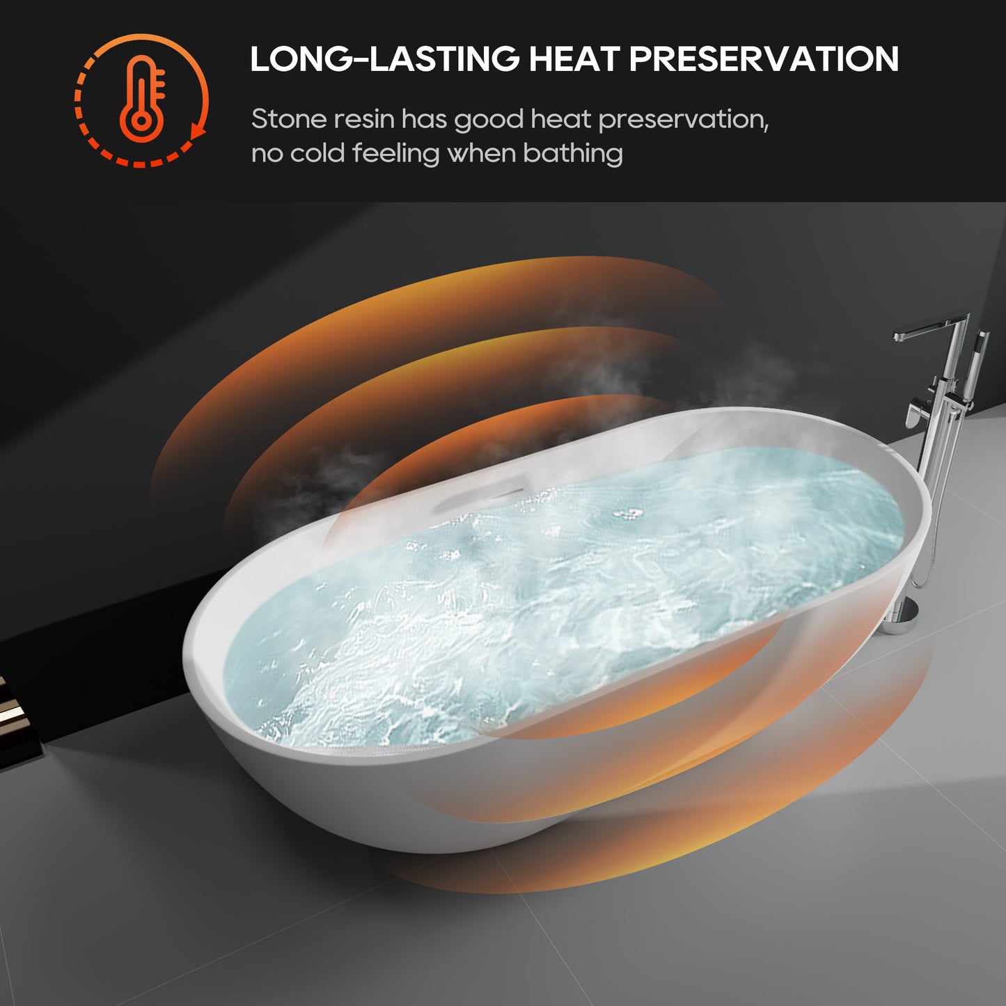 SJ-STARJANE 61'' Freestanding Tub Solid Surface Stone Resin Free Standing Soaking Bathtub