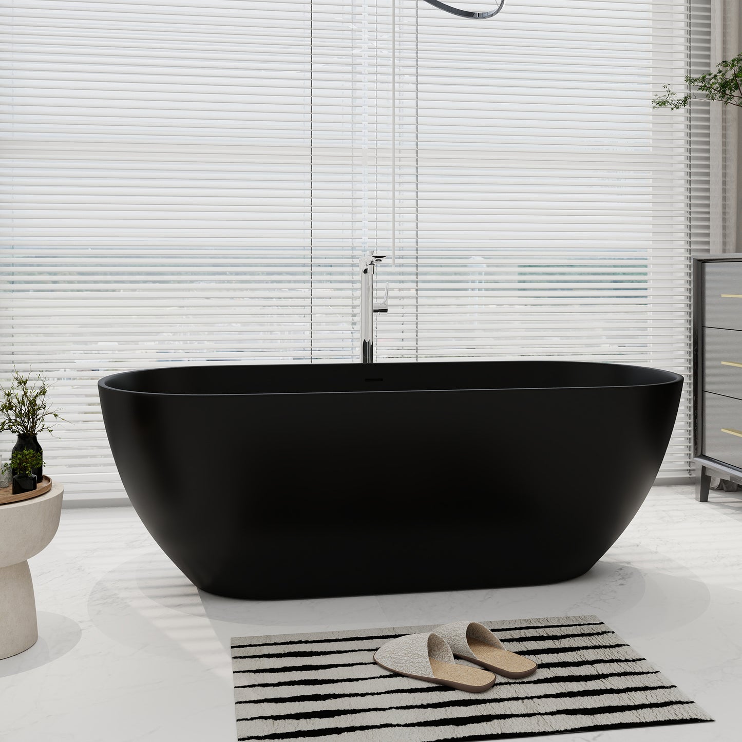 SJ-STARJANE 69''Minimalist obsidian freestanding bathtub Double grade artificial stone resin bathtub