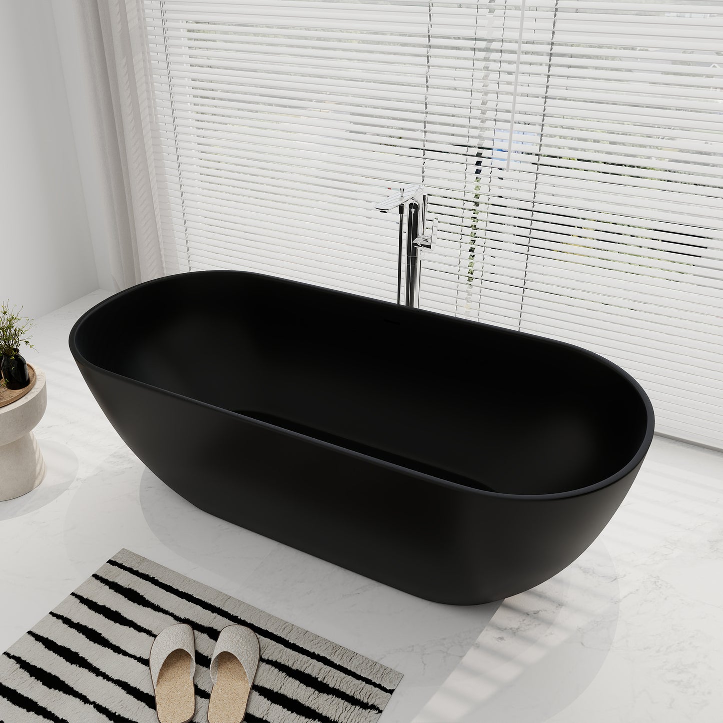 SJ-STARJANE 69''Minimalist obsidian freestanding bathtub Double grade artificial stone resin bathtub