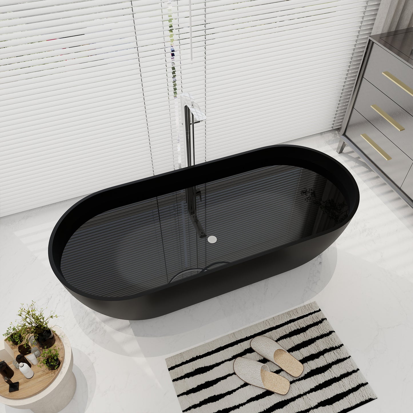 SJ-STARJANE 69''Minimalist obsidian freestanding bathtub Double grade artificial stone resin bathtub