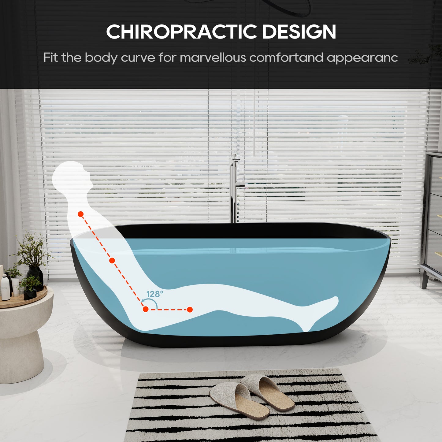 SJ-STARJANE 69''Minimalist obsidian freestanding bathtub Double grade artificial stone resin bathtub