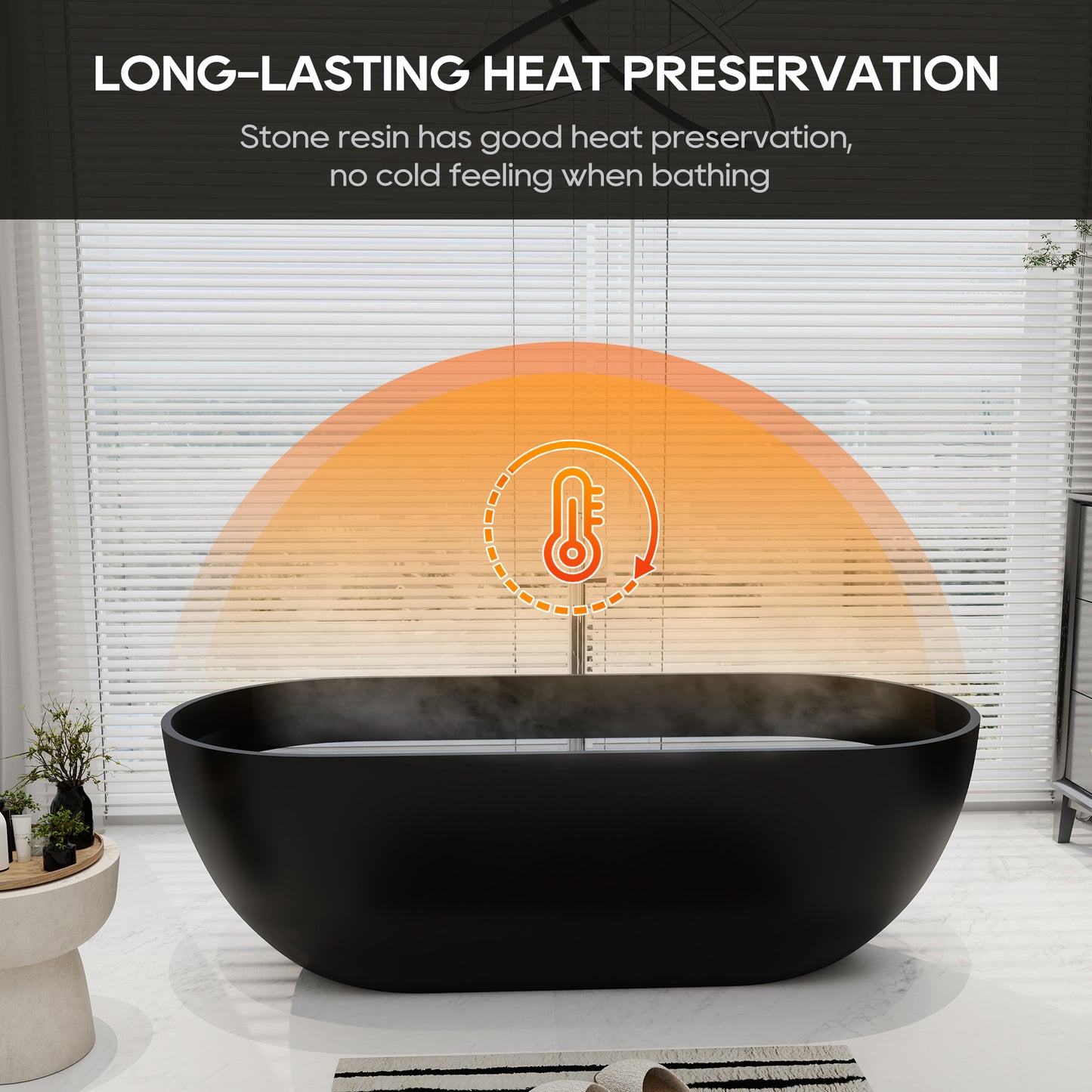 SJ-STARJANE 69''Minimalist obsidian freestanding bathtub Double grade artificial stone resin bathtub